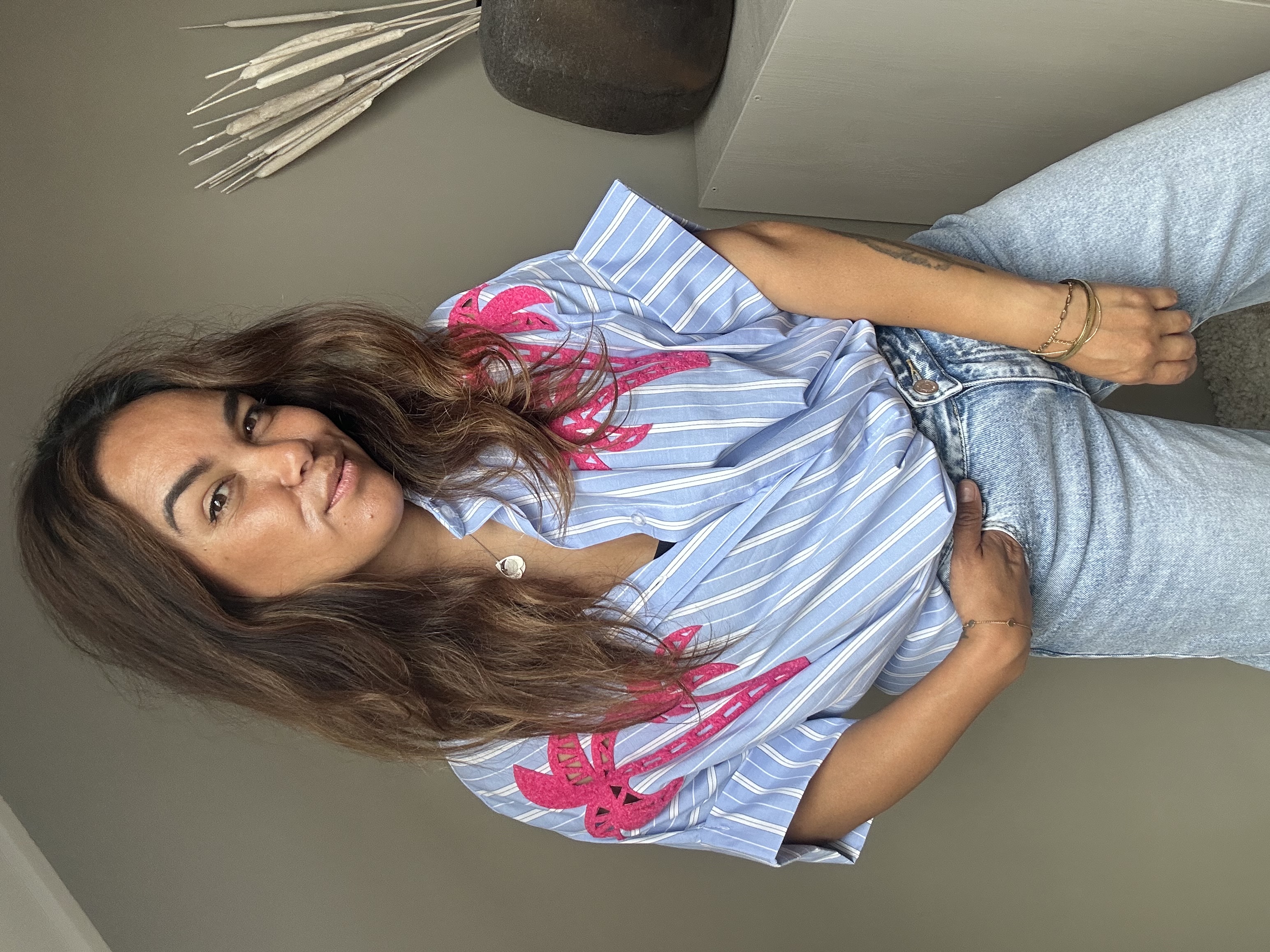 Palmtree blouse blue