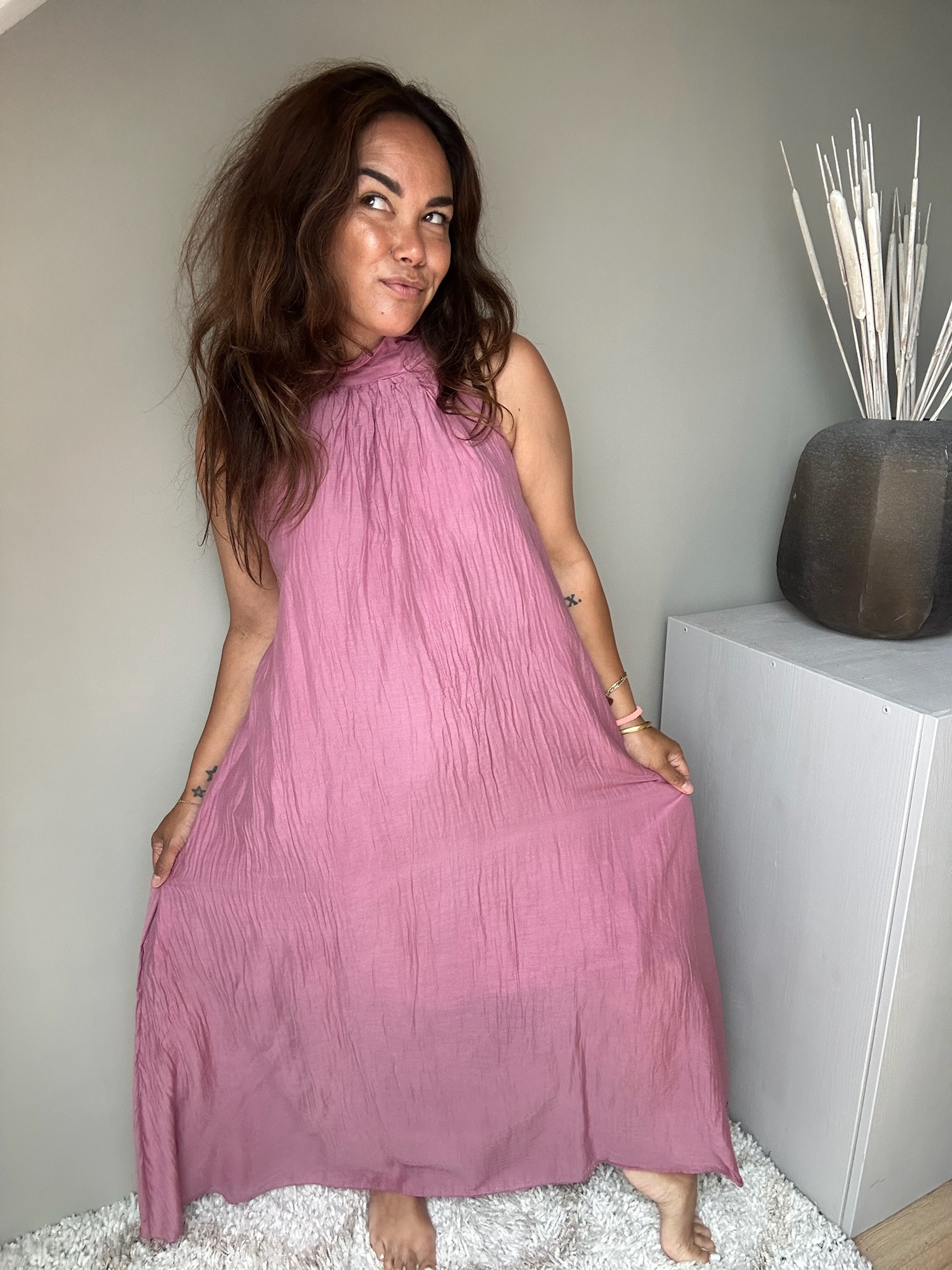 Silk halter dress pink