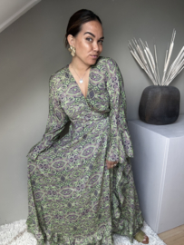 Boho wrap dress green pailsley