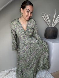 Boho wrap dress green pailsley