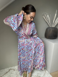 Boho wrap dress blue multi