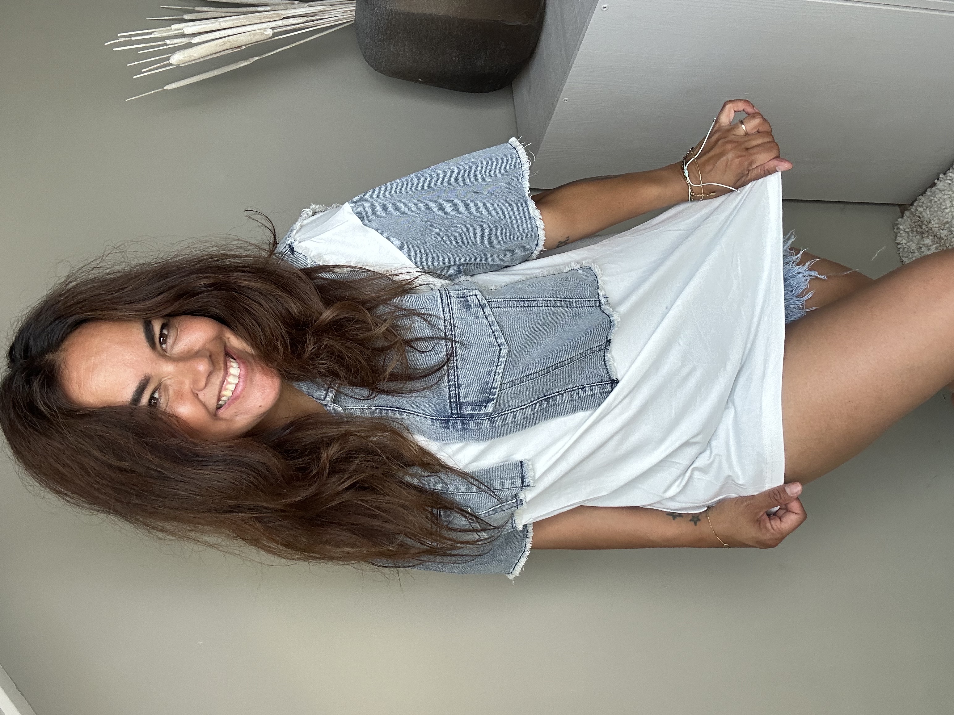 Denim detail tee