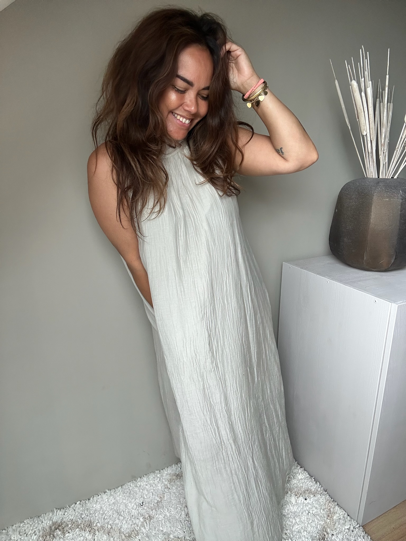 Silk halter dress beige