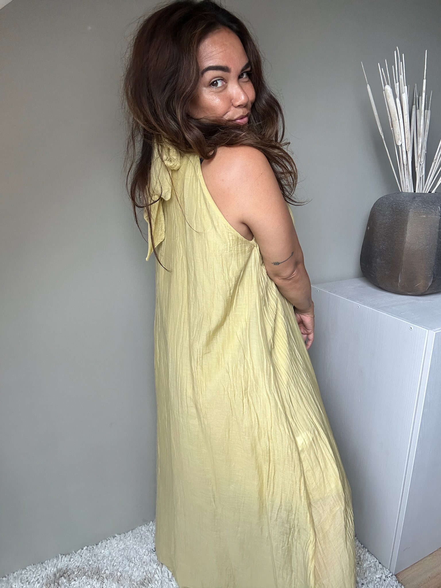 Silk halter dress yellow