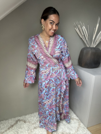 Boho wrap dress blue multi