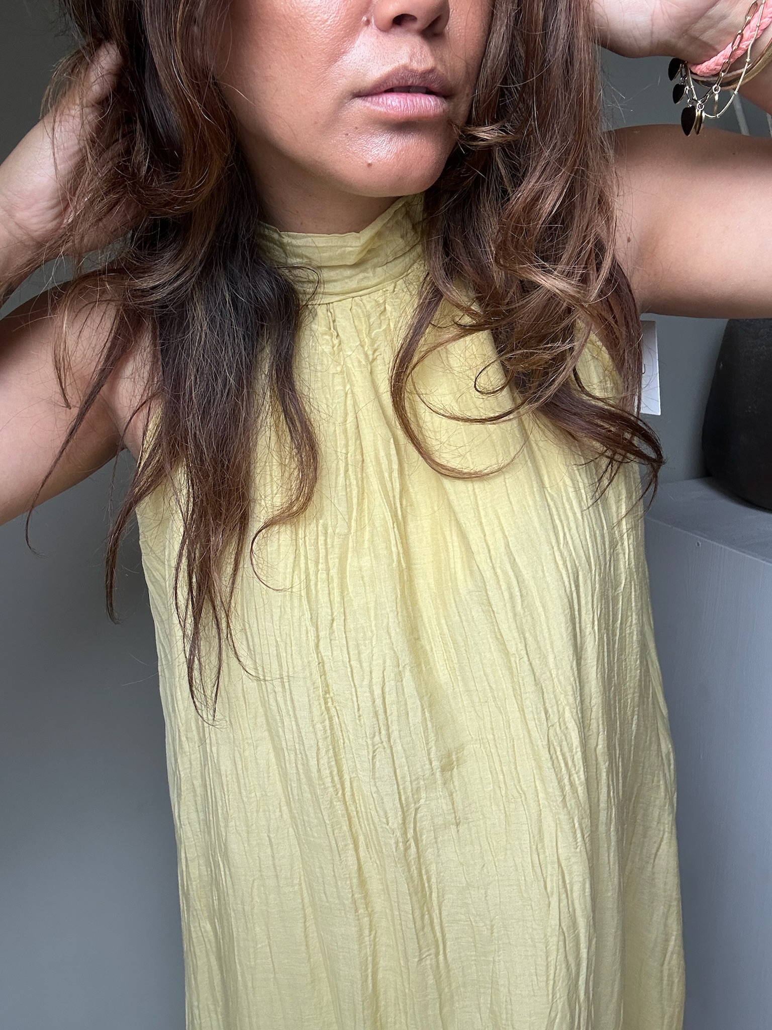 Silk halter dress yellow