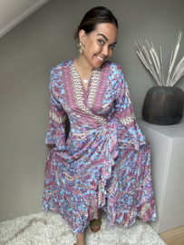 Boho wrap dress blue multi