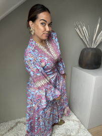 Boho wrap dress blue multi