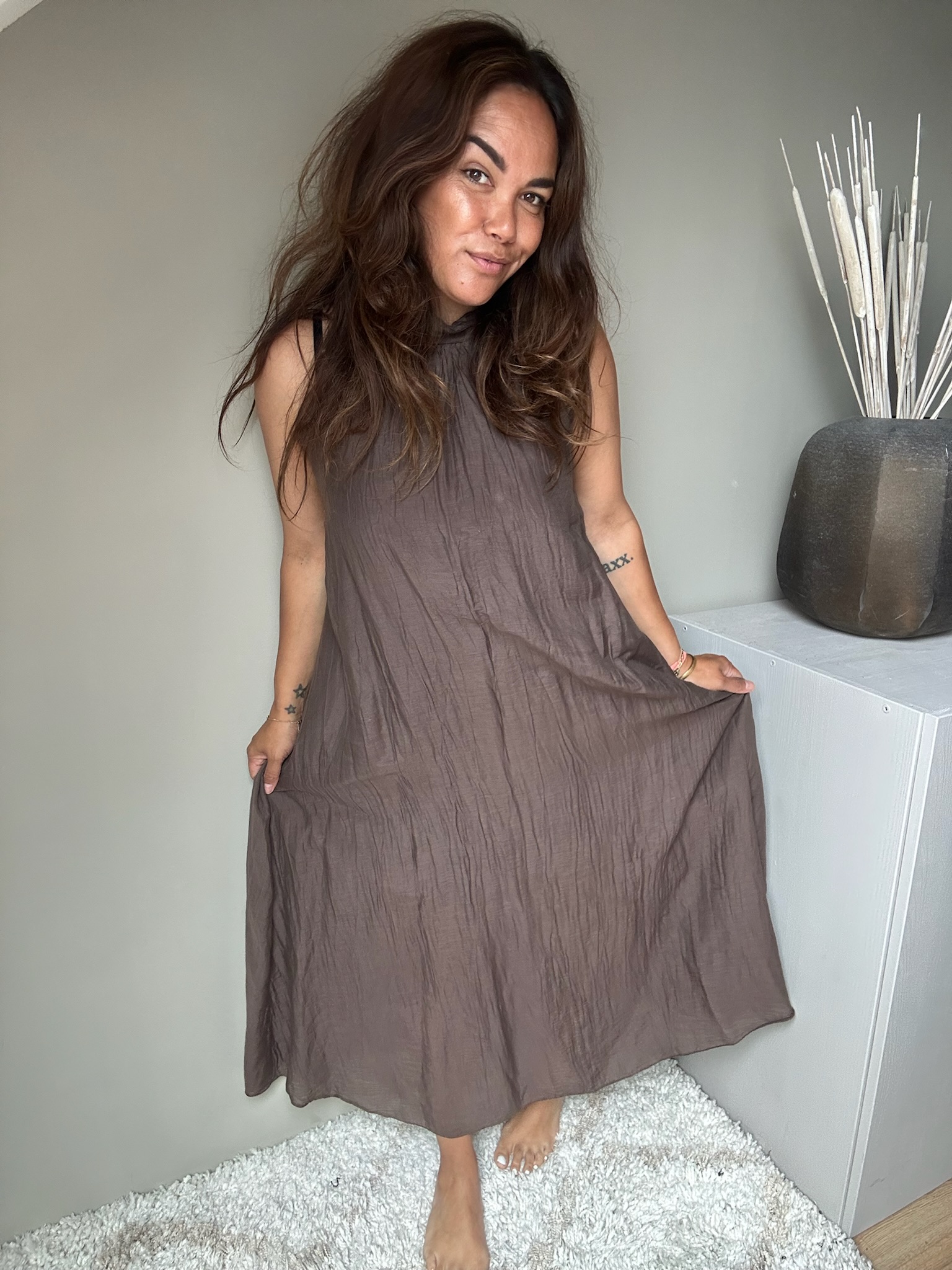 Silk halter dress brown