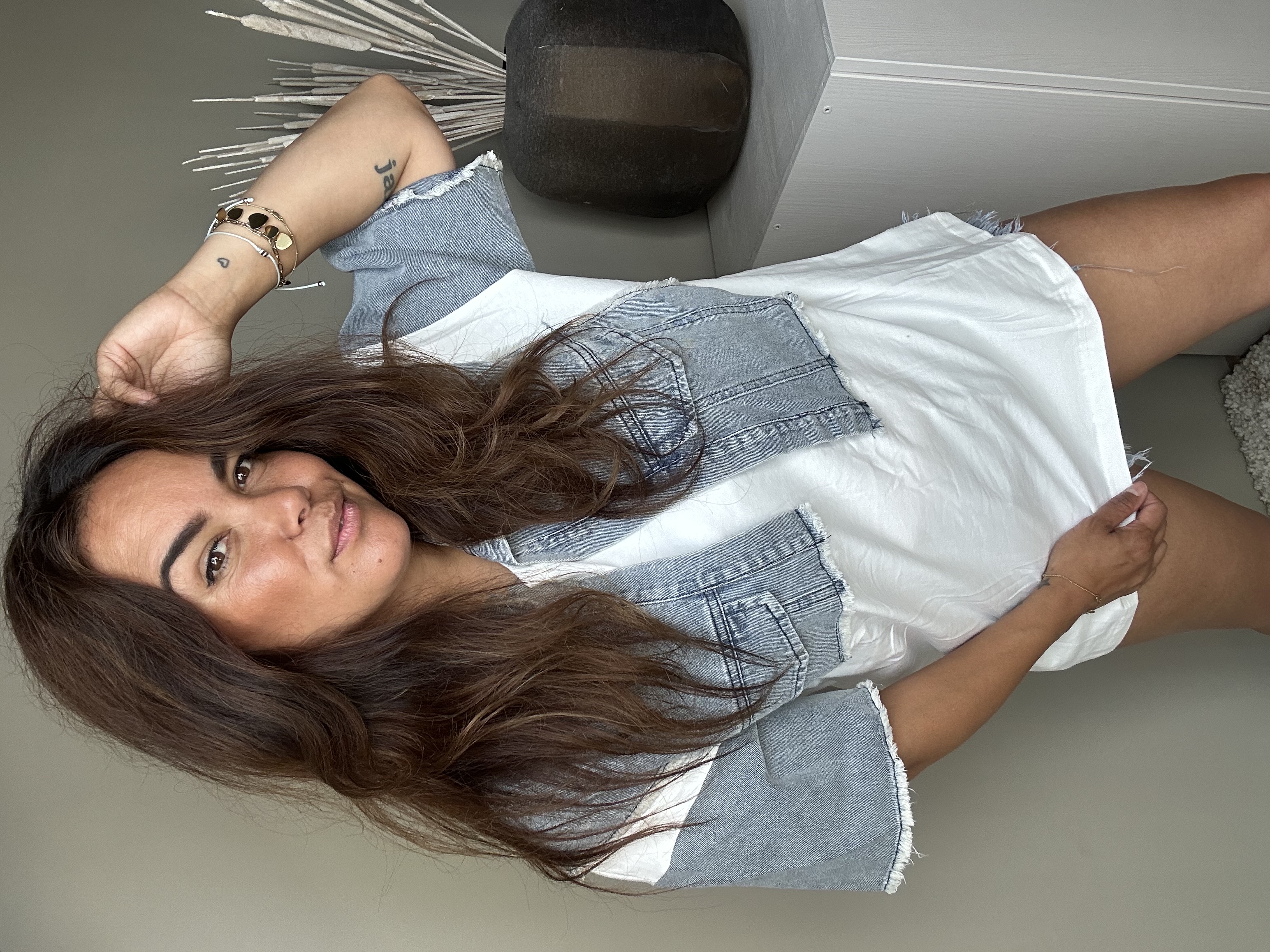 Denim detail tee