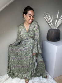 Boho wrap dress green pailsley