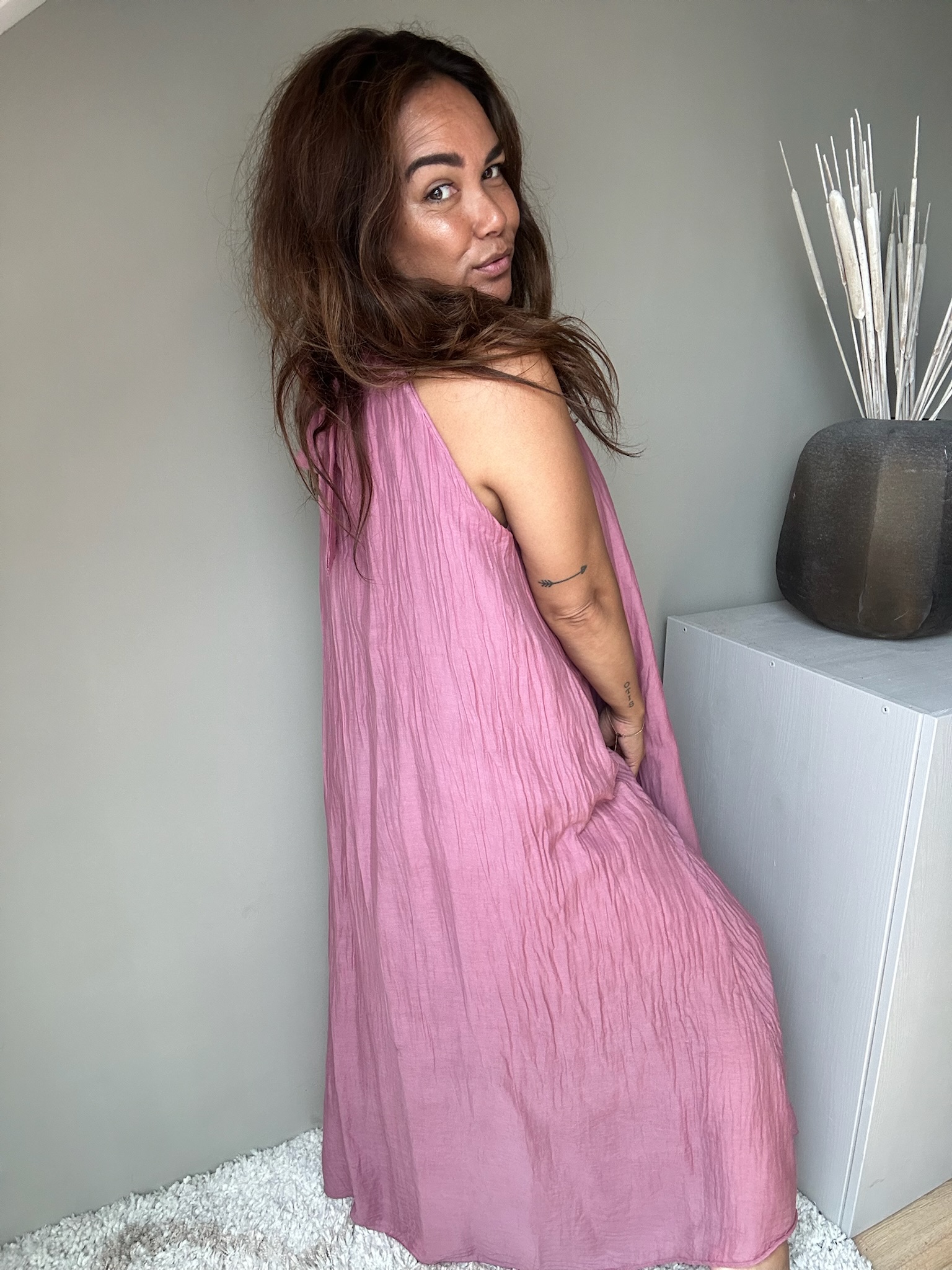 Silk halter dress pink
