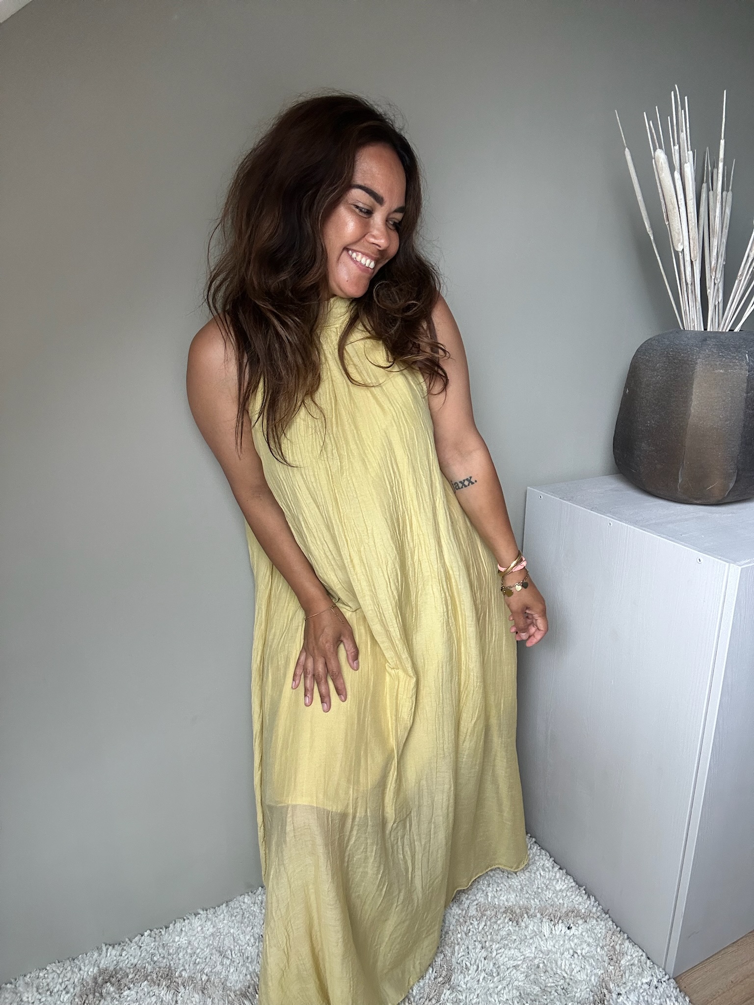 Silk halter dress yellow