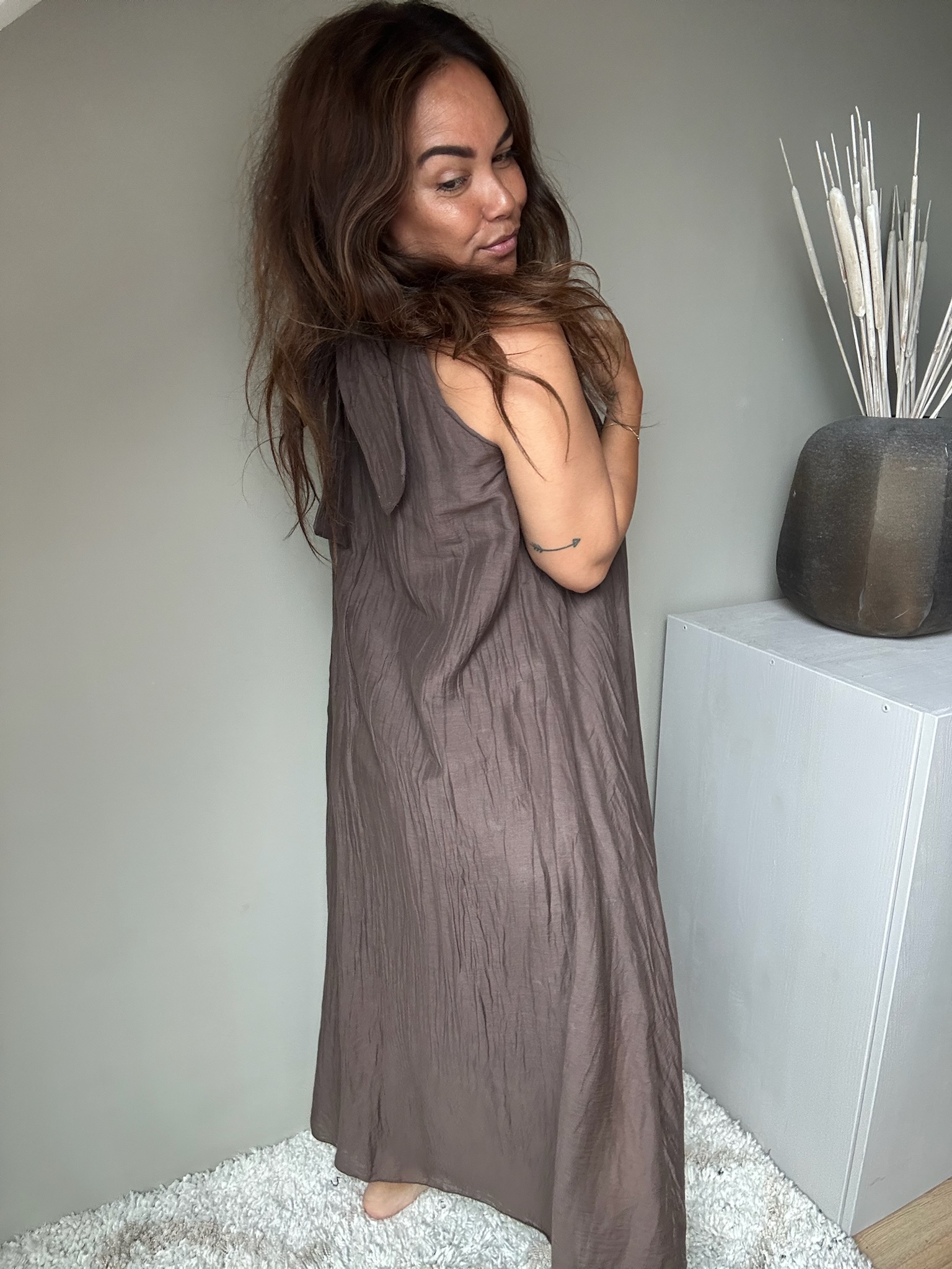 Silk halter dress brown