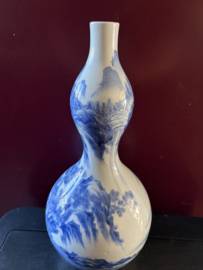 Antieke Chinese blauw witte Kalebas vaas