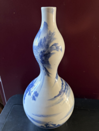 Antieke Chinese blauw witte Kalebas vaas