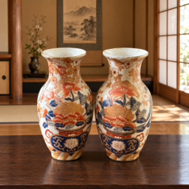 Sierlijke paar Japanse Imari vaasjes