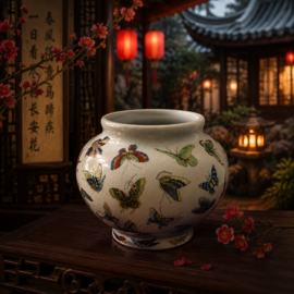 Chinese Handbeschilderde 100 vlinders vaasje