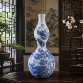 Antieke Chinese blauw witte Kalebas vaas