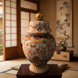Vintage Japanse Satsuma vaas met deksel 36cm
