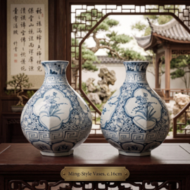 2 antiek ogende Chinese peervaasjes (16cm)