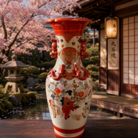 Japanse Antieke handbeschilderde Kutani vaas 1868-1888