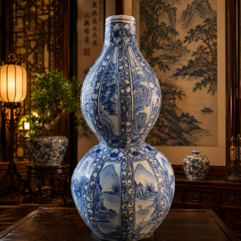Chinese antieke Kalebas vaas blauw wit