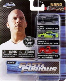 JADA Fast & Furious 3-Pack Nano Cars 1/87 Wave 4 NV-1 Zwart/Groen/Rood