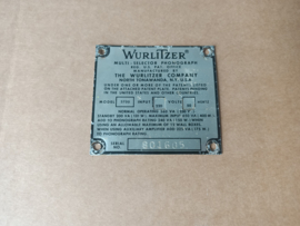 Type Plate (Wurlitzer 3700 Americana)