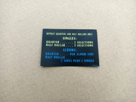 Dispay Card/ Pricing Plastic (Seeburg Div) USA