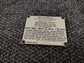 Type Plate (Wurlitzer 3860/ Americana)