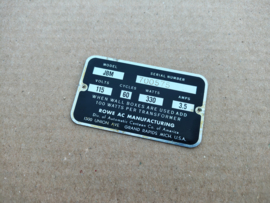 Type Plate (Rowe-AMi Tropicana /JBM)