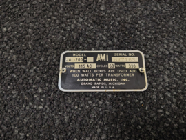 Type Plate (Rowe-AMi/ JAL-200)