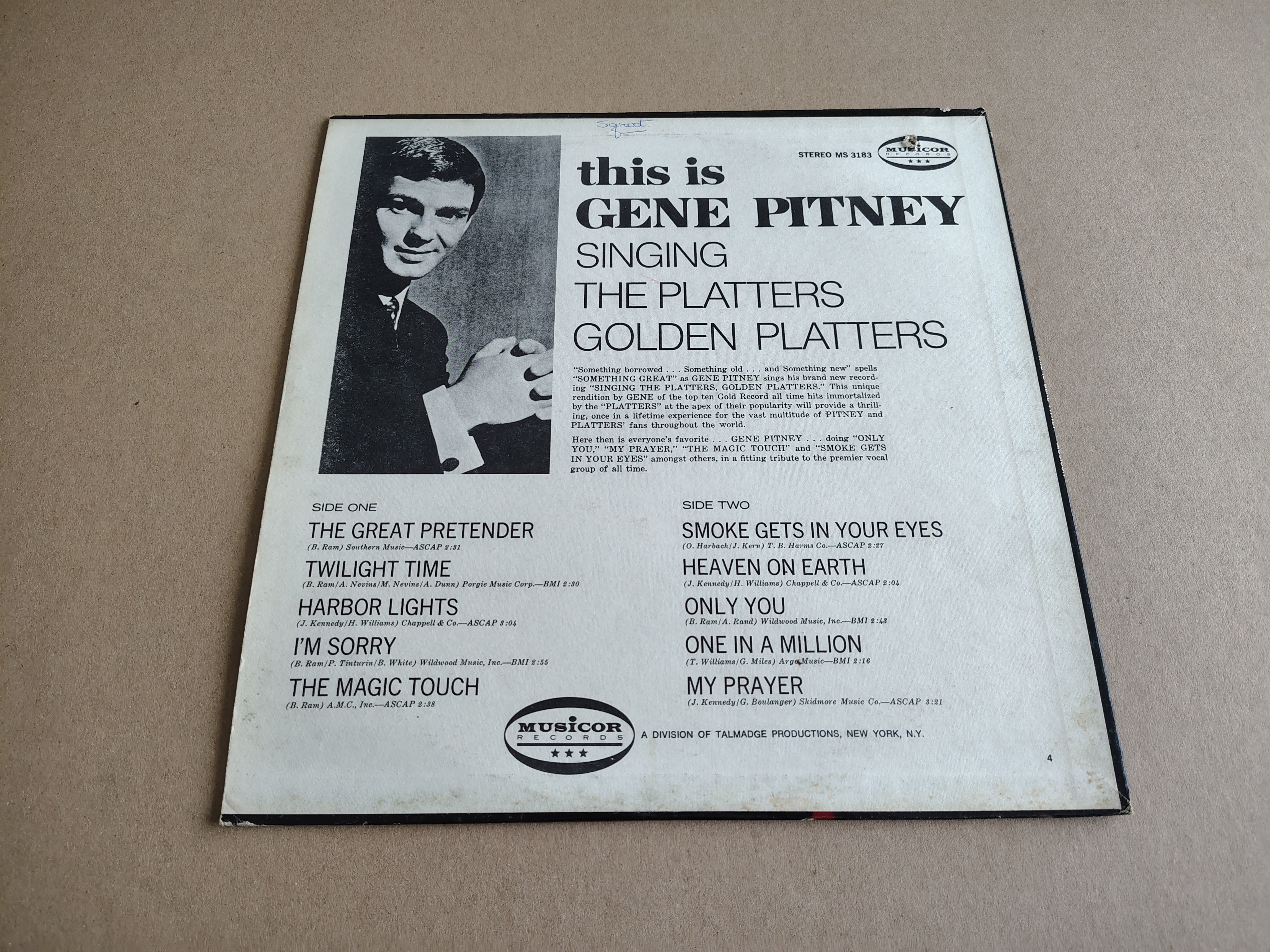 Vinyl LP: Gene Pitney - Singing The Platters (1969)