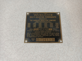 Type Plate (Wurlitzer 2150)