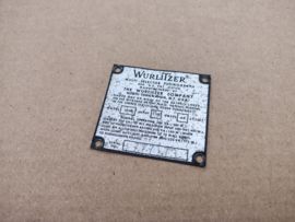 Type Plate (Wurlitzer 3600)