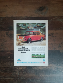 Reclame: Simca 1000/ Rallye (1972) 29 x 21 cm