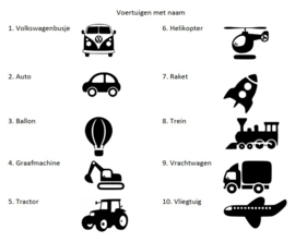 Stoel met voertuig en naam