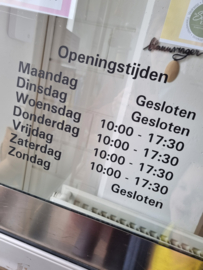 Openingstijden winkel - op aanvraag