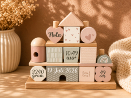 Label Label - Houten blokkenhuis- Roze