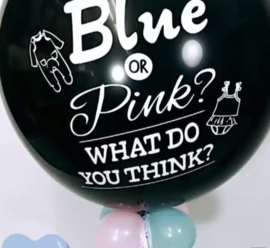 Genderreveal ballon zwart met confetti - Blauw