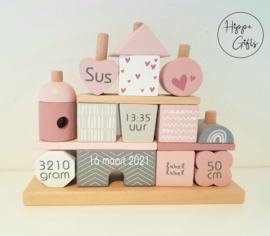 Label Label - Houten blokkenhuis- Roze