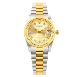 PHILIPPE CONSTANCE "MEDIUM SERRATED BI-COLOR" STONES GOLD