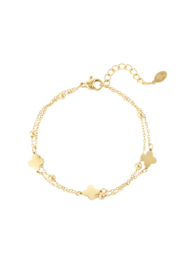 DUBBELE ARMBAND MET KLAVER/BOLLETJES- GOUD