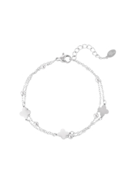 DUBBELE ARMBAND MET KLAVER/BOLLETJES - ZILVER