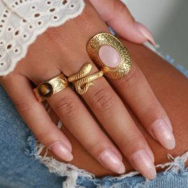 RING GEMSTONE TIGEREY- BRUIN/GOUD