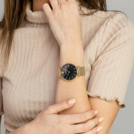 WATCH BLACK AND GOLD  + MESH BRACELET LUXE