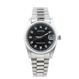 PHILIPPE CONSTANCE "MEDIUM SERRATED SILVER" STONES BLACK