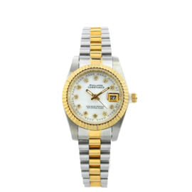 PHILIPPE CONSTANCE HORLOGE "MINI SERRATED BI-COLOR" STONES WHITE MARBLE