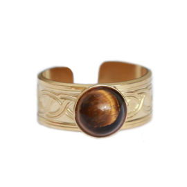 RING GEMSTONE TIGEREY- BRUIN/GOUD